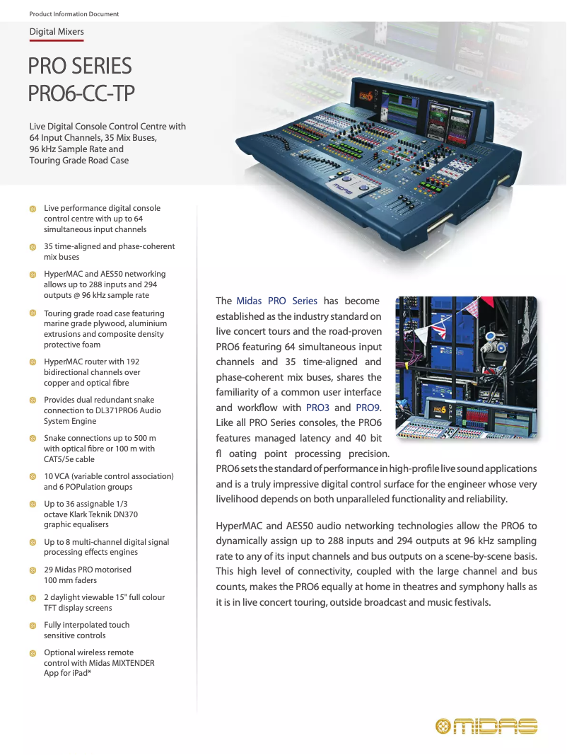 Página 1 del manual Ficha técnica Midas PRO6