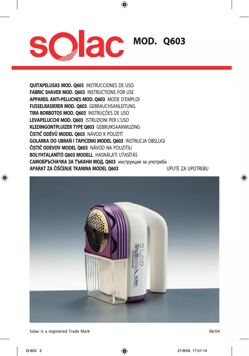 Image de la première page du manuel de l'appareil Q603