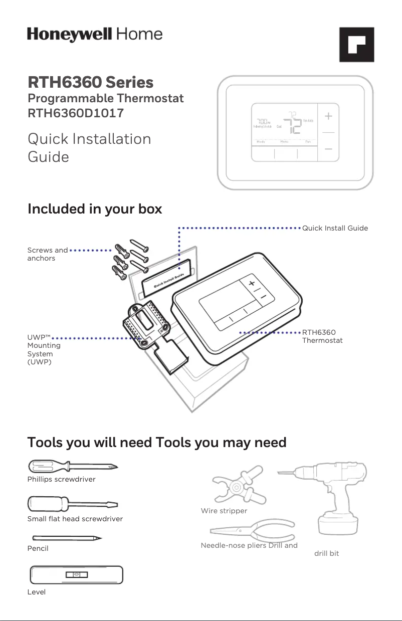 Page n°1 - Manuel utilisateur Honeywell RTH6350D1000/U