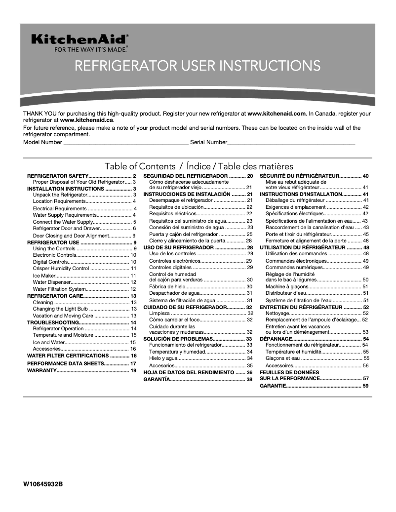 Page n°1 - Manuel utilisateur KitchenAid Architect KBRS19KCMS