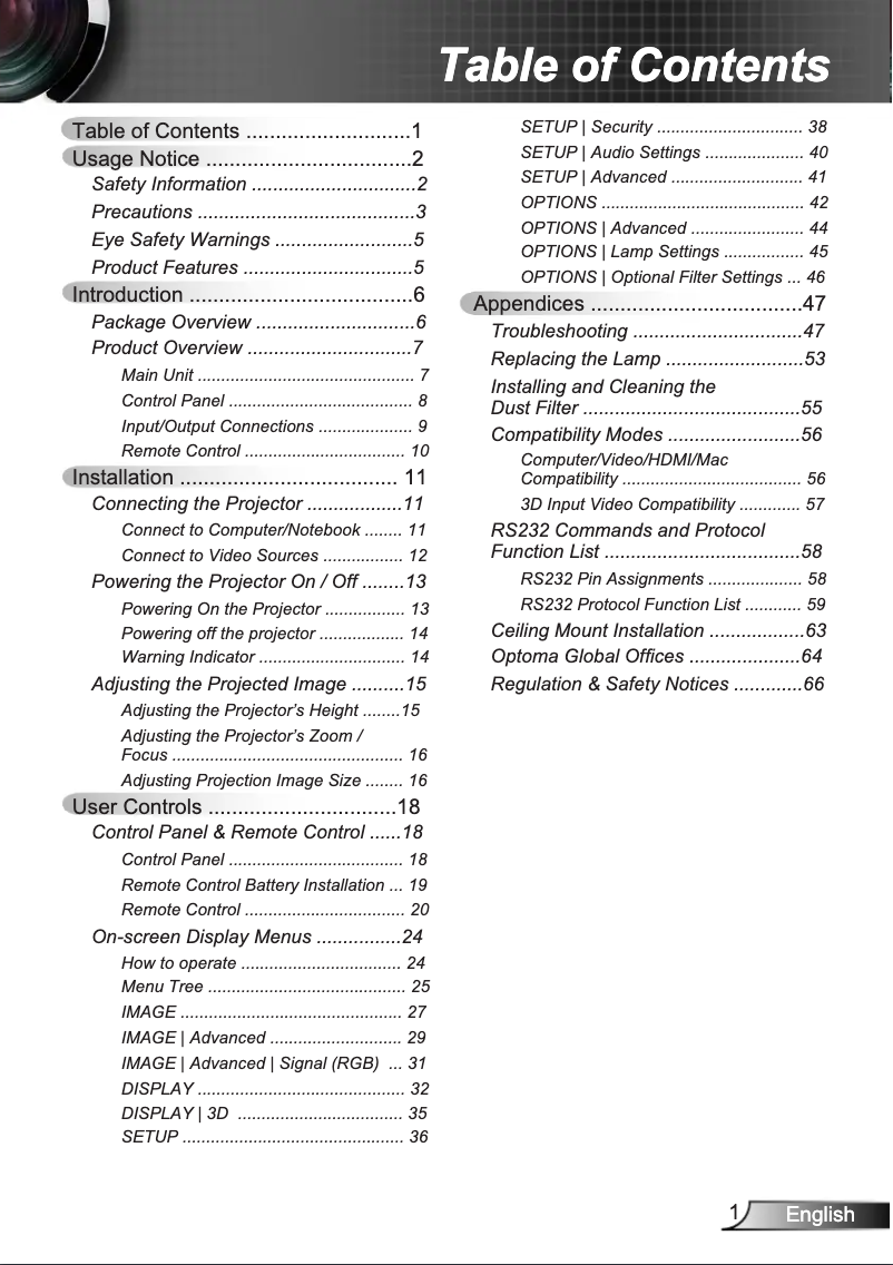 Page 1 de la notice Manuel utilisateur Optoma DX345