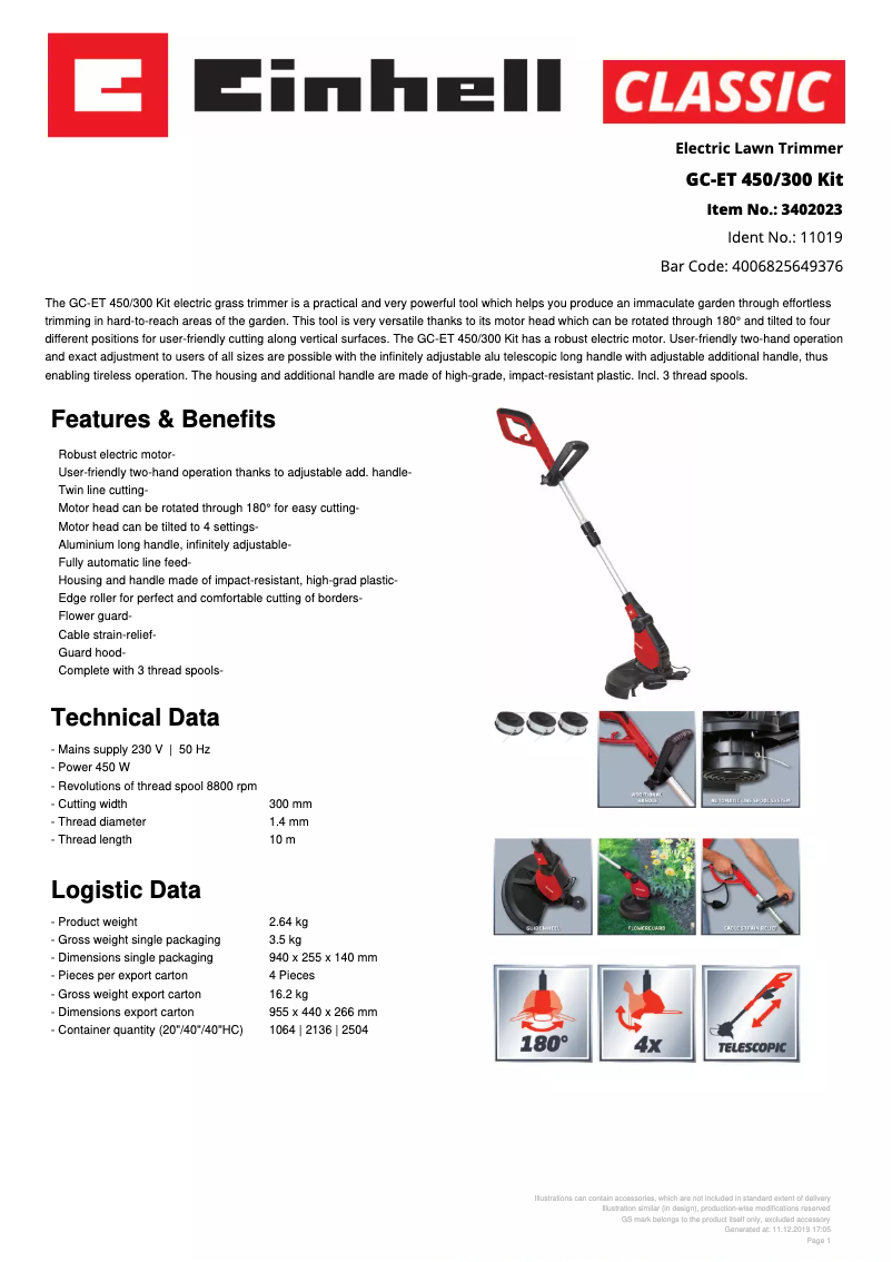 Page n°1 - Manuel utilisateur Einhell GC-ET 450/300