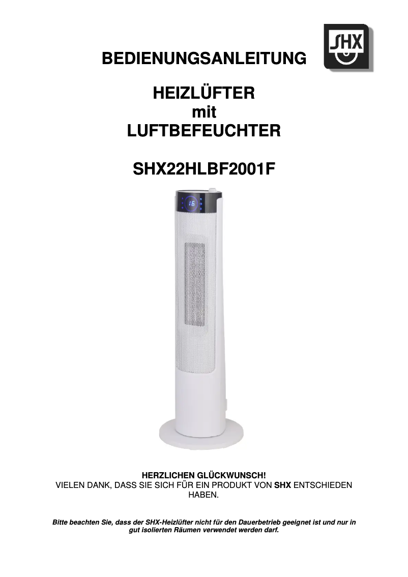 Page n°1 - Manuel utilisateur SHX SHX22HLBF2001F