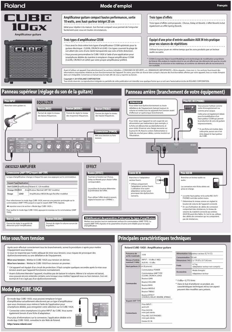 Page n°1 - Manuel utilisateur Roland CUBE-10GX