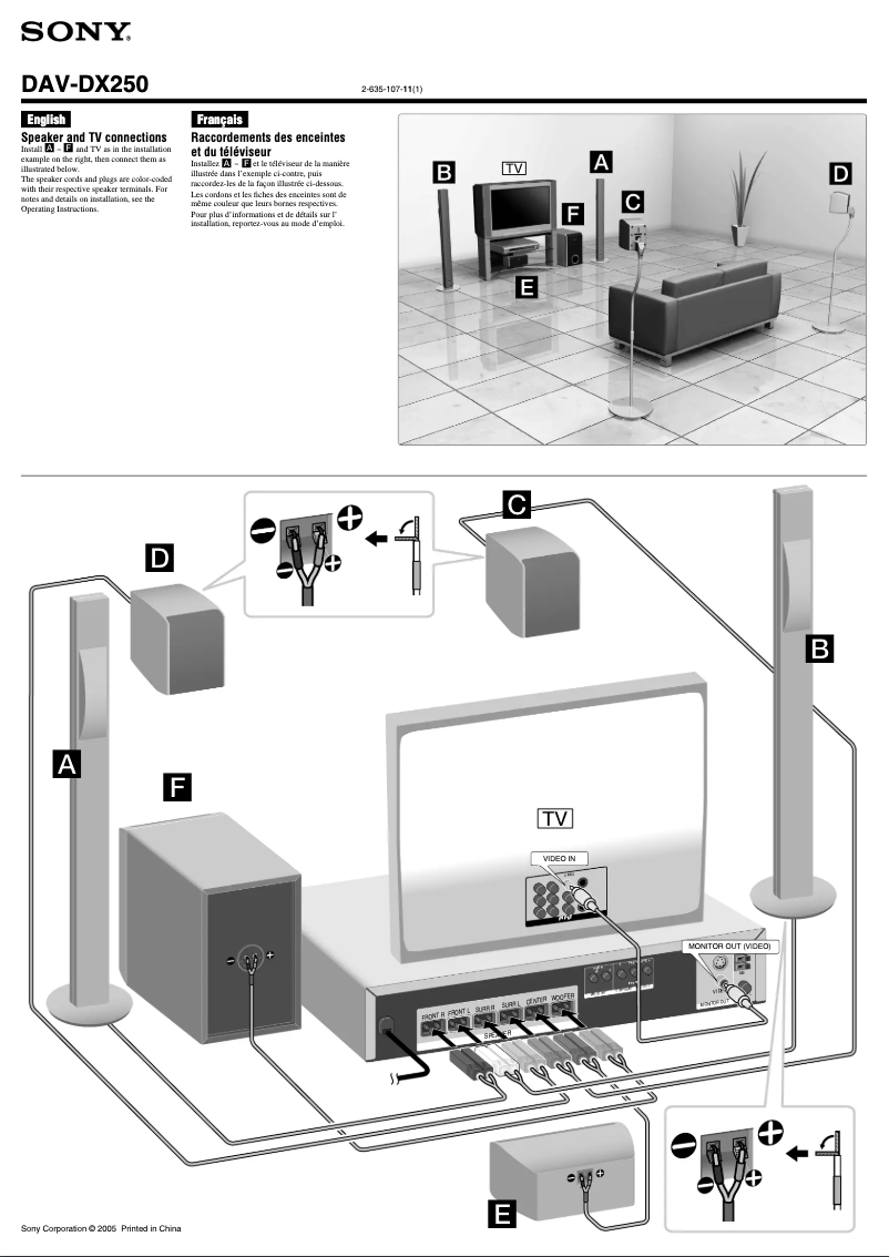 Page 1 de la notice Guide d'installation Sony DAV-DX250