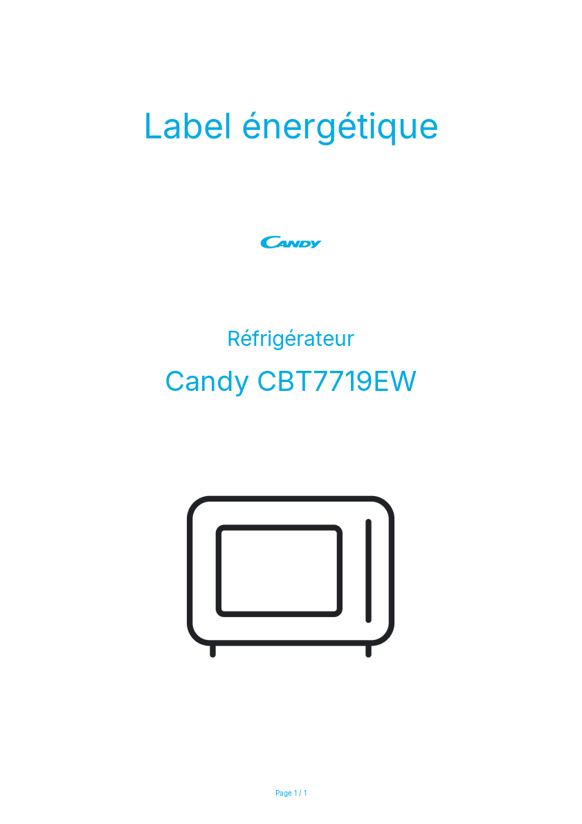 Page n°1 - Label énergétique Candy CBT7719EW