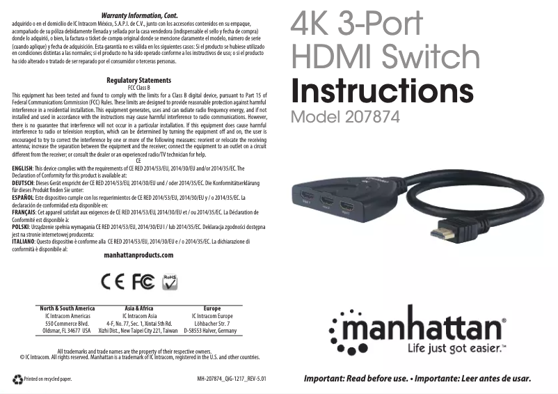 Page 1 de la notice Manuel utilisateur Manhattan 207874