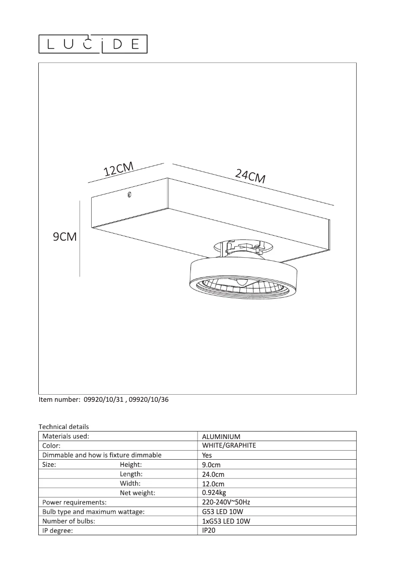 Page 1 de la notice Manuel utilisateur Lucide NENAD AR111