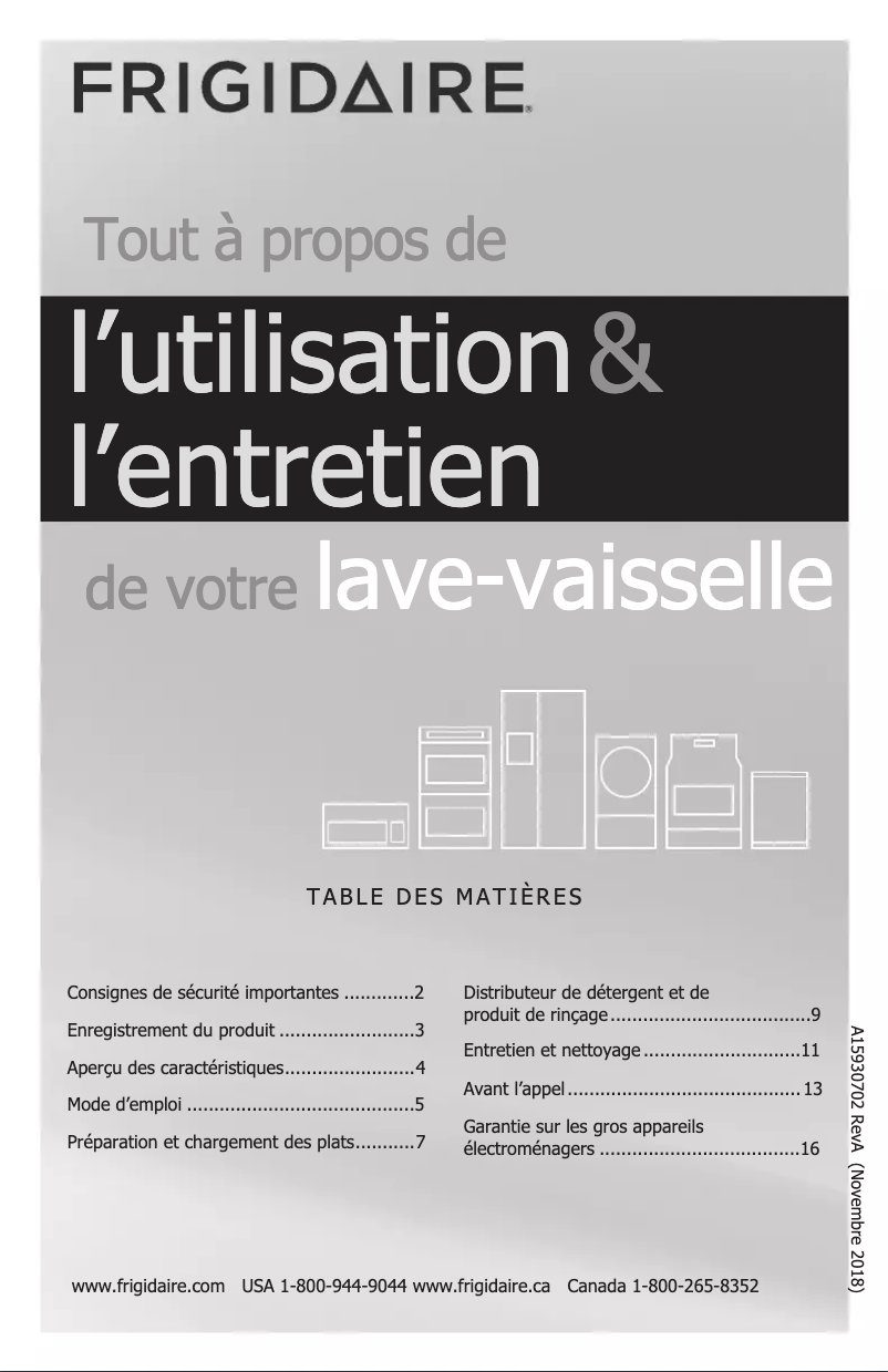 Page n°1 - Manuel utilisateur Frigidaire FFBD2420UW