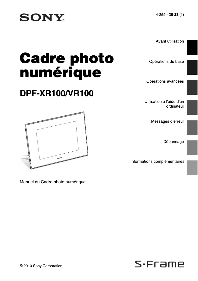 Page 1 de la notice Manuel utilisateur Sony DPF-VR100
