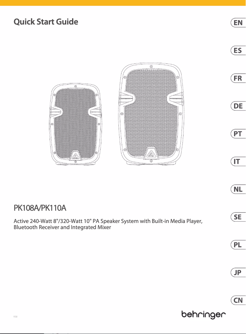 Page 1 de la notice Guide de démarrage rapide Behringer PK110A
