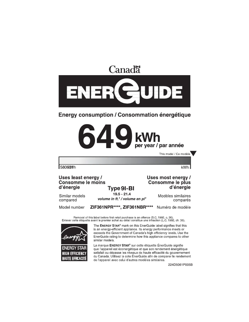 Page n°1 - Label énergétique Monogram ZIF361NBRII
