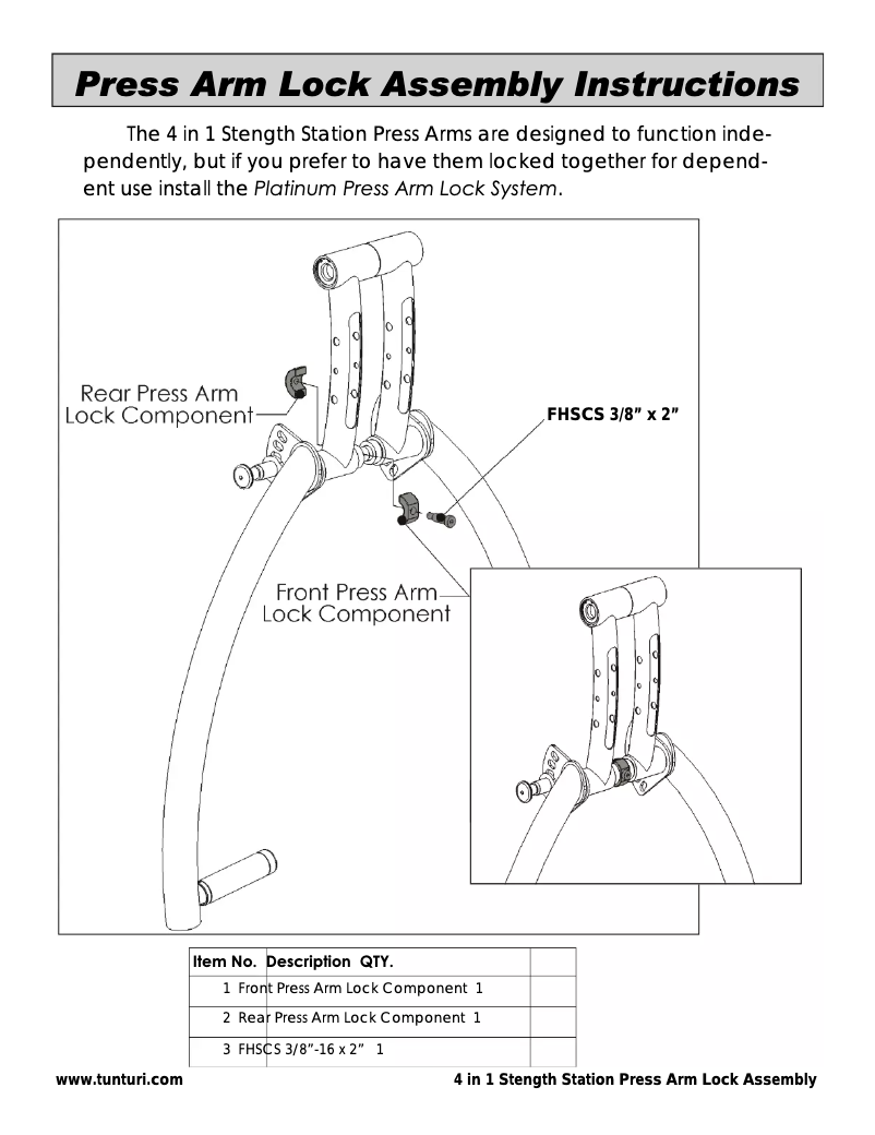 Page n°1 - Manuel utilisateur Tunturi Platinum 4 in 1 Stength Station Press Arm Lock