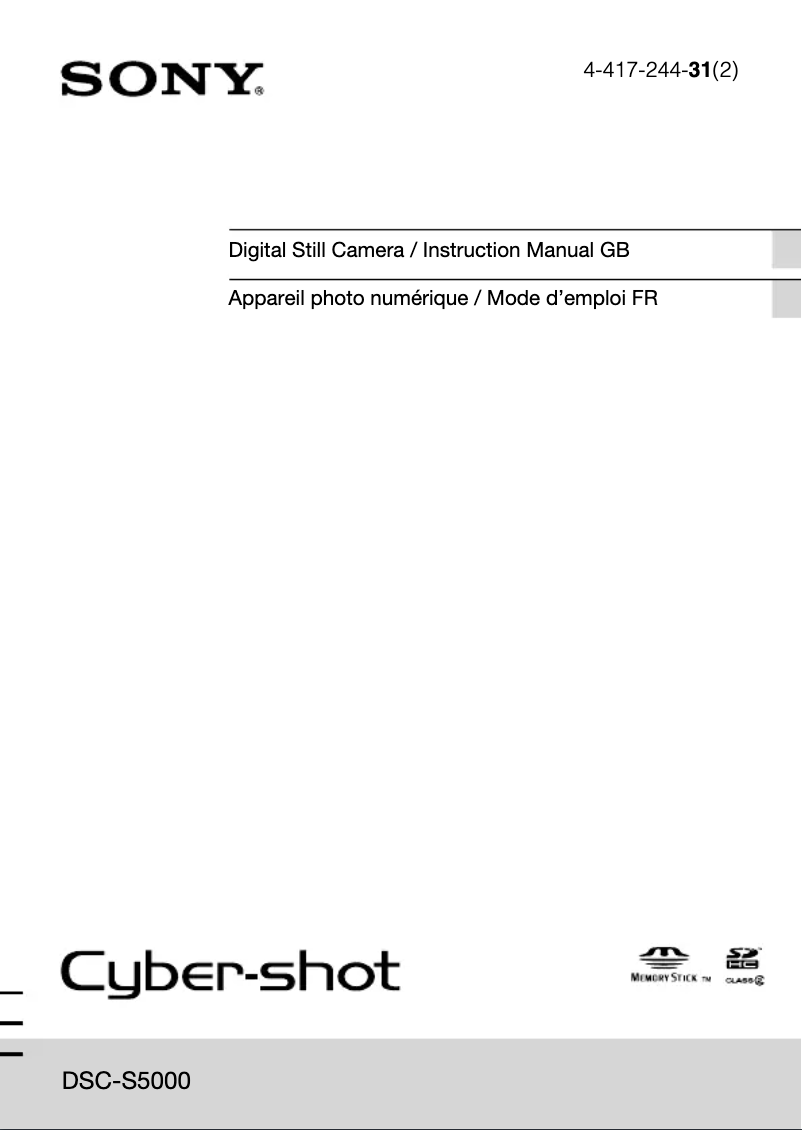 Page 1 de la notice Manuel utilisateur Sony Cybershot DSC-S5000