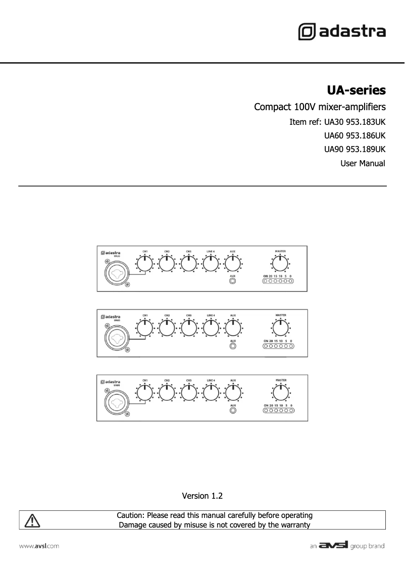 Page 1 de la notice Manuel utilisateur Adastra UA30