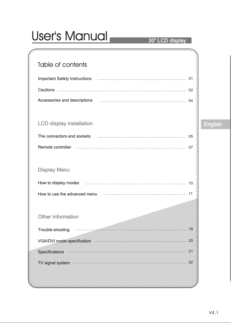 Page n°1 - Manuel utilisateur V7 LTV30C