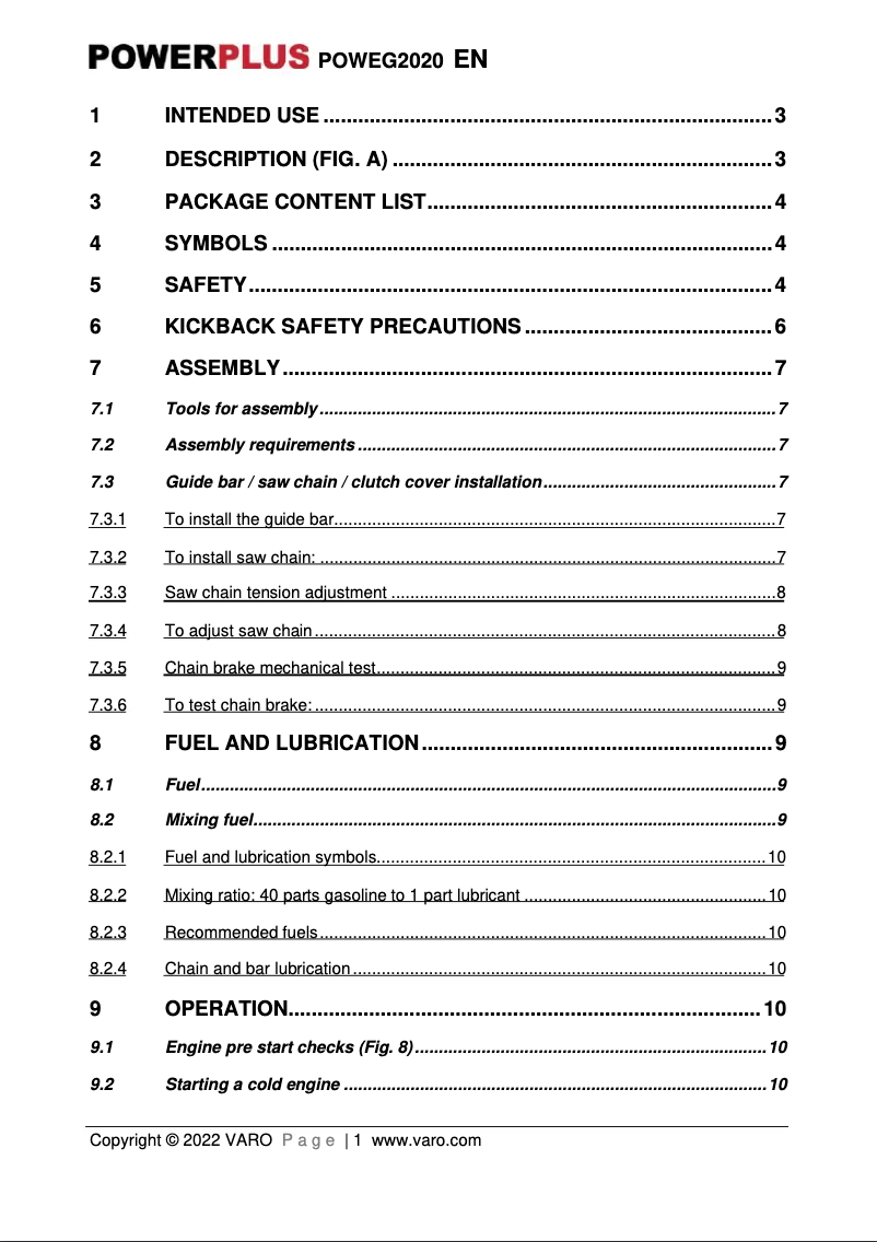 Page n°1 - Manuel utilisateur PowerPlus POWEG2020