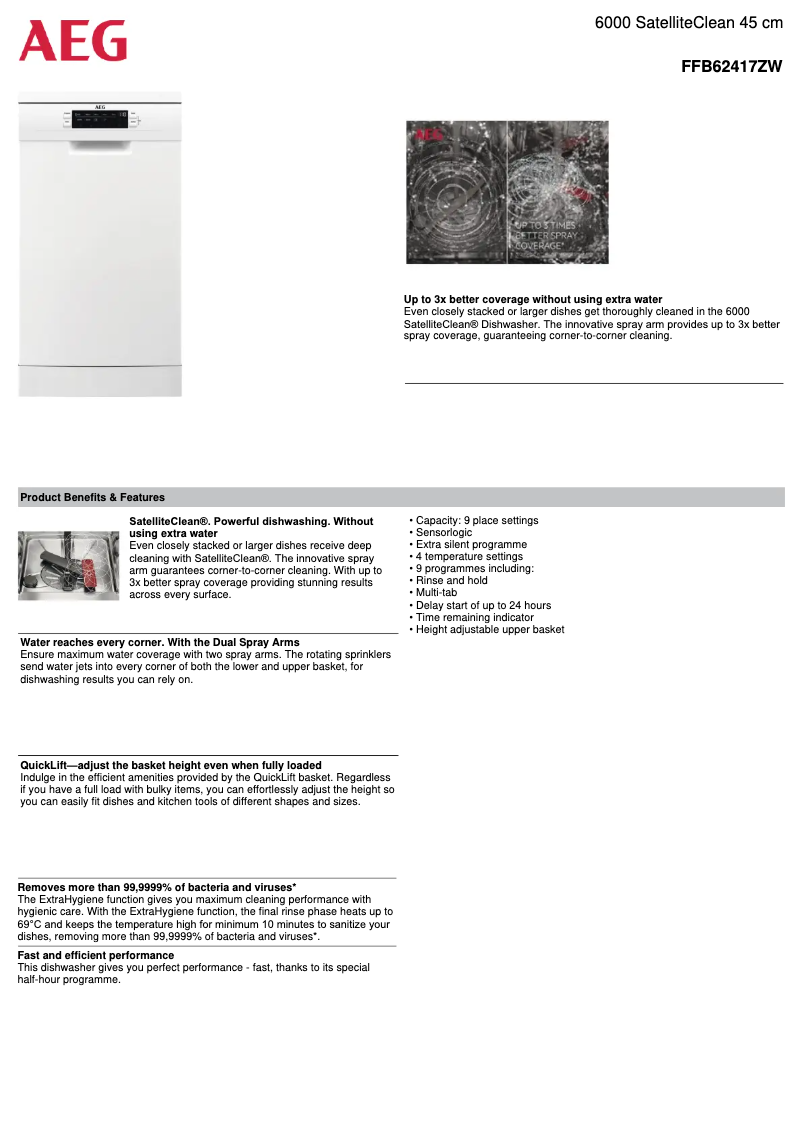 Page 1 de la notice Fiche technique AEG FFB62417ZW