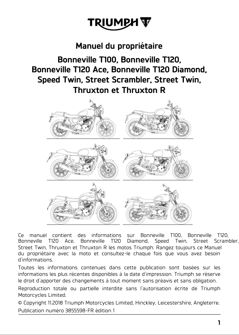Page 1 de la notice Manuel utilisateur Triumph Thruxton (2018)