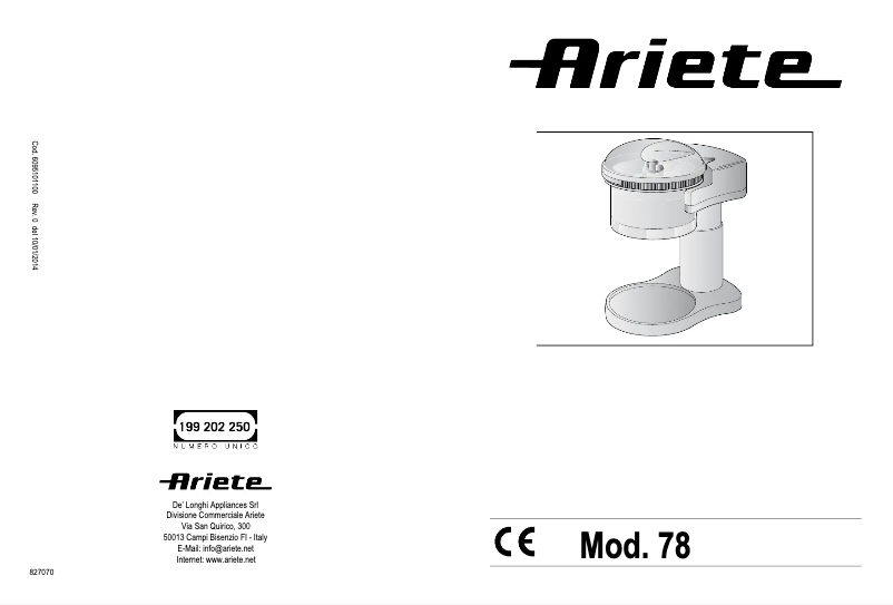 Page 1 de la notice Brochure Ariete Sweet Granita Party Time 78