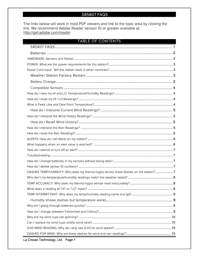 Page n°1 - FAQ La Crosse Technology S85807