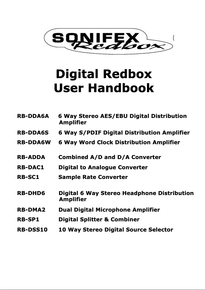 Page 1 de la notice Manuel utilisateur Sonifex Redbox RB-DDA6A