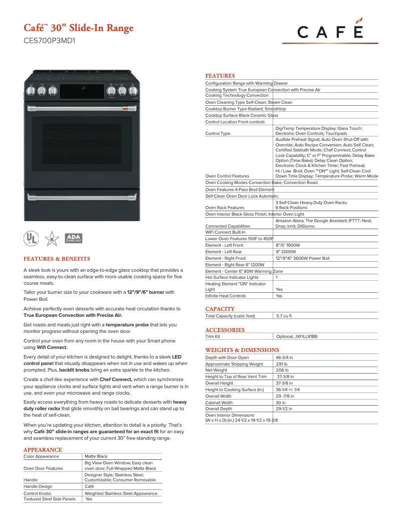 Page n°1 - Fiche technique GE CES700P3MD1