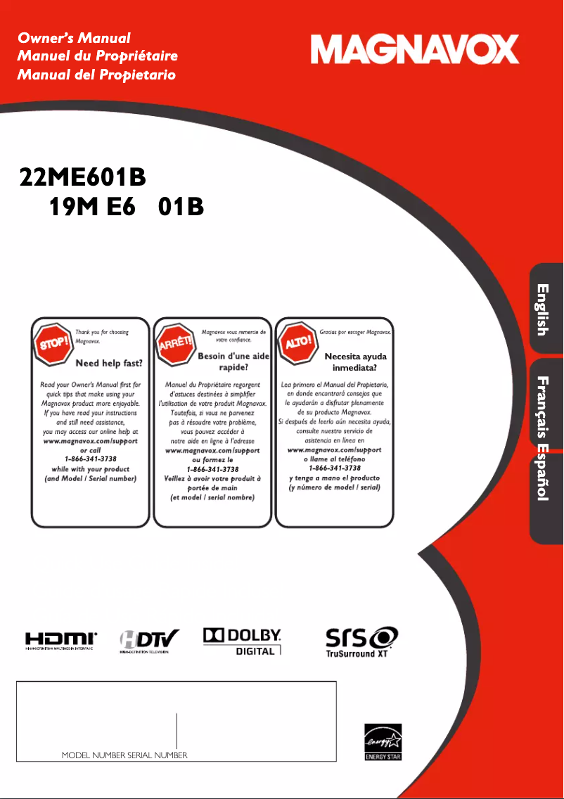 Page n°1 - Manuel utilisateur Magnavox 19ME601B
