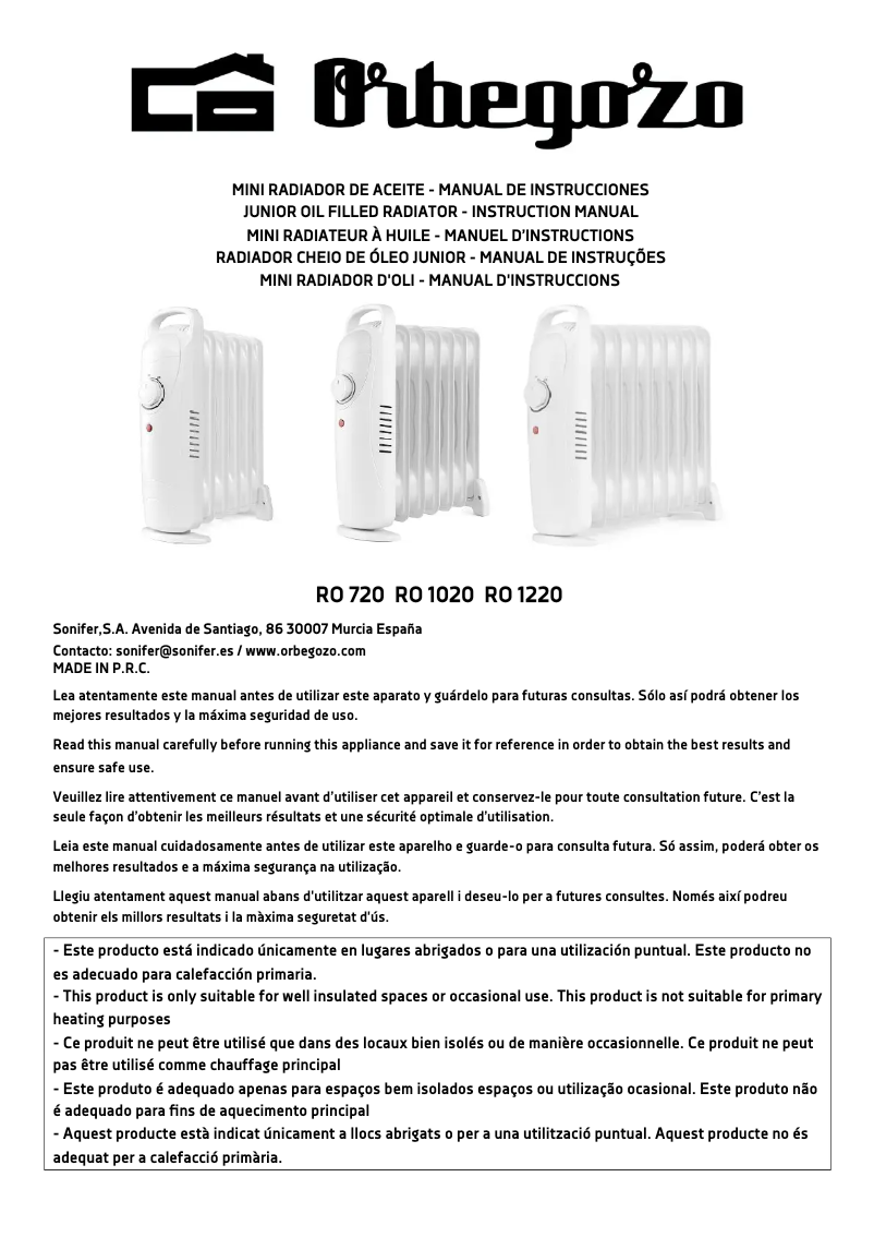 Page 1 de la notice Manuel utilisateur Orbegozo RO 1020