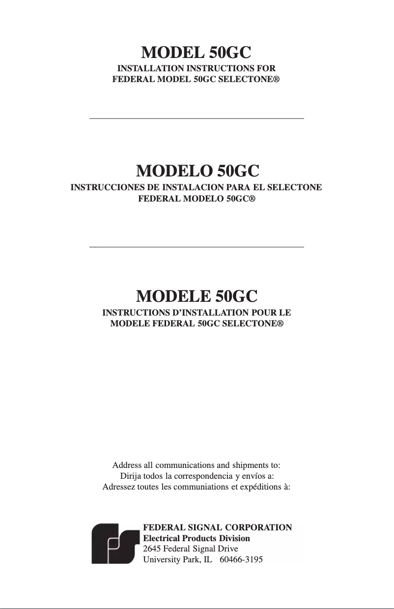 Page 1 de la notice Manuel utilisateur Federal Signal SelecTone 50GC