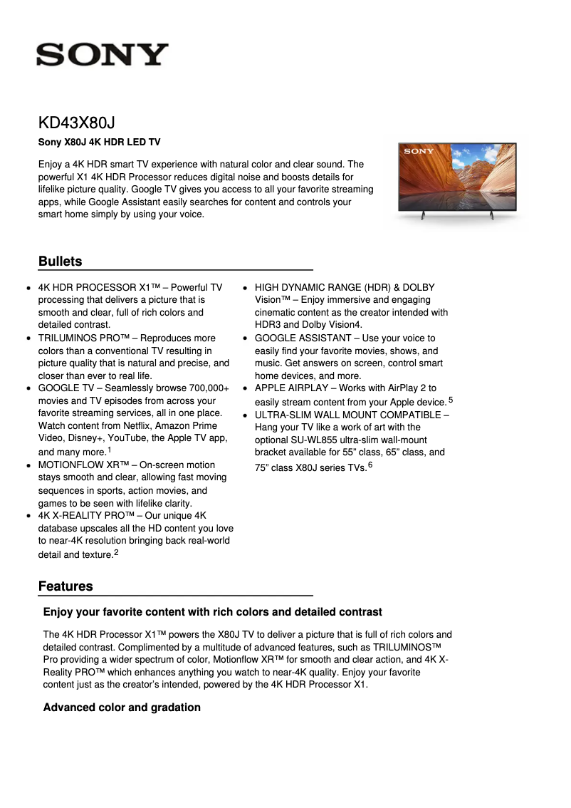 Image de la première page du manuel de l'appareil Bravia KD-43X80J