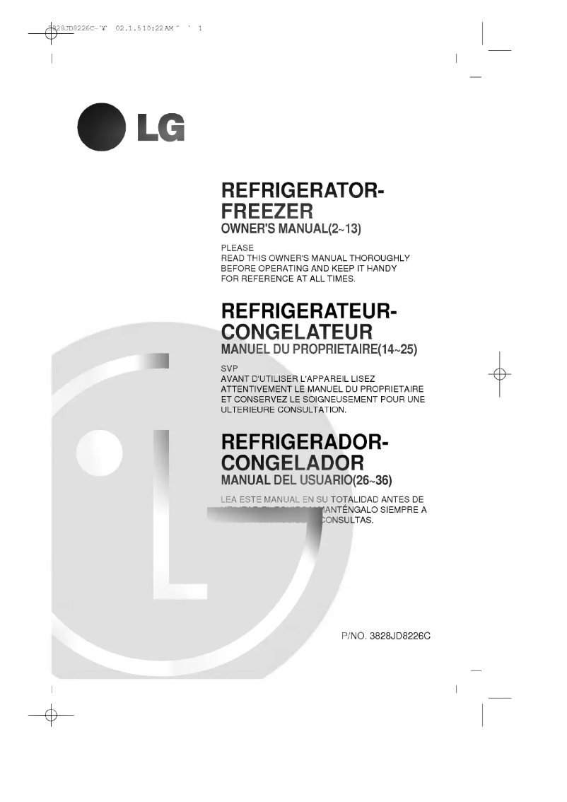 Page 1 de la notice Manuel utilisateur LG GR50T61CVF