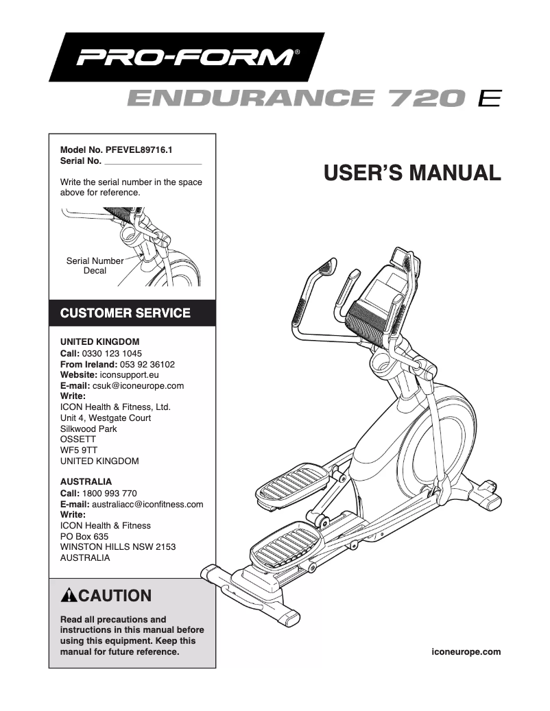 Page n°1 - Manuel utilisateur ProForm Endurance 720E