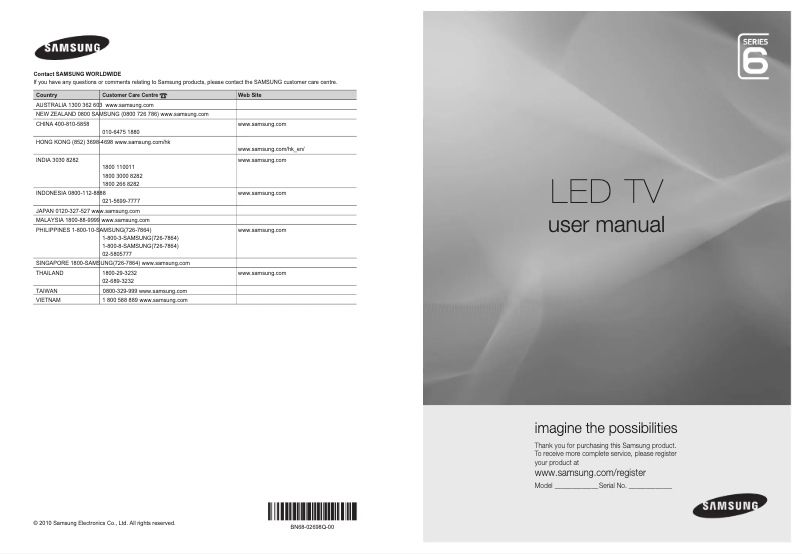 Page 1 de la notice Manuel utilisateur Samsung UA46C6900