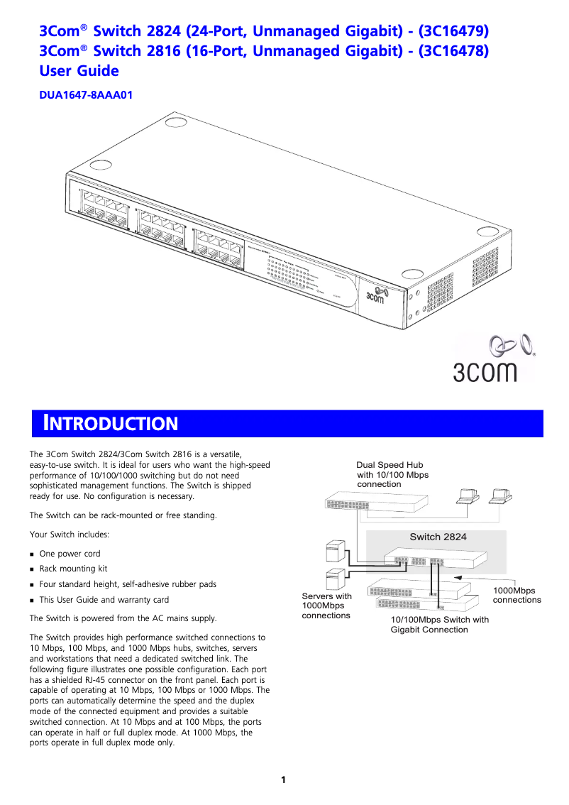 Page 1 de la notice Manuel utilisateur HP 3Com Baseline 2816