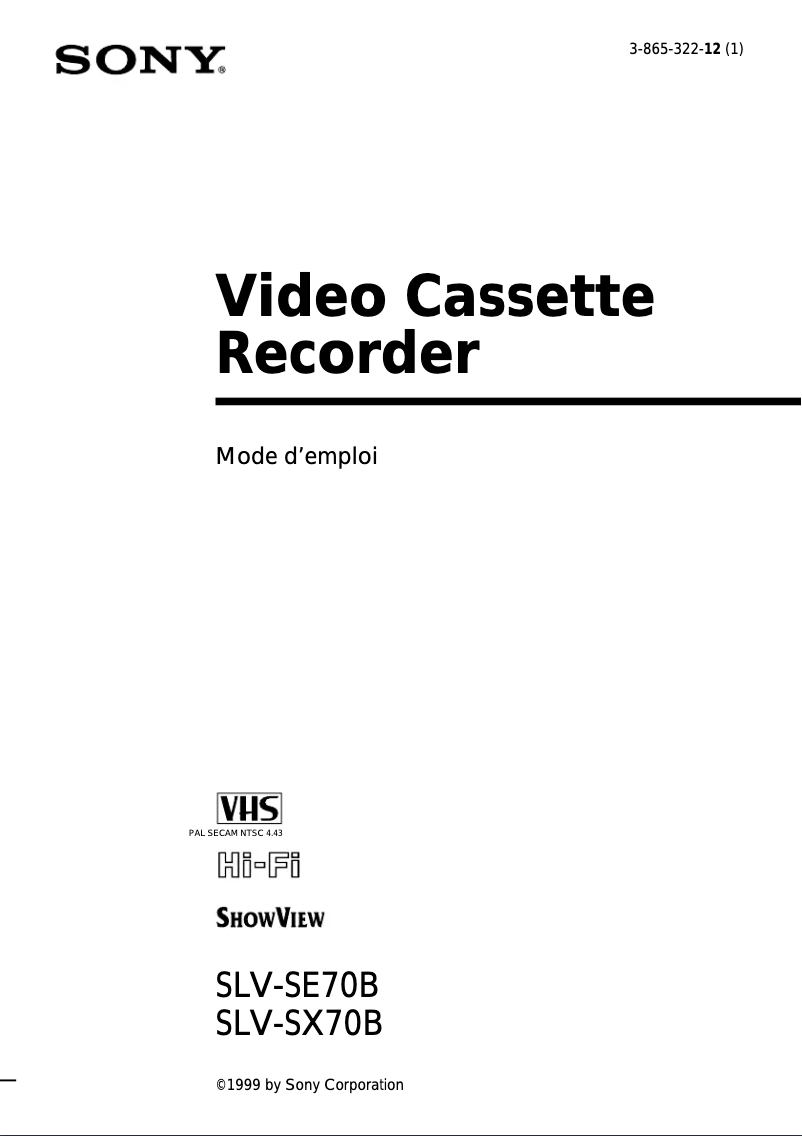 Page 1 de la notice Manuel utilisateur Sony SLV-SE70B