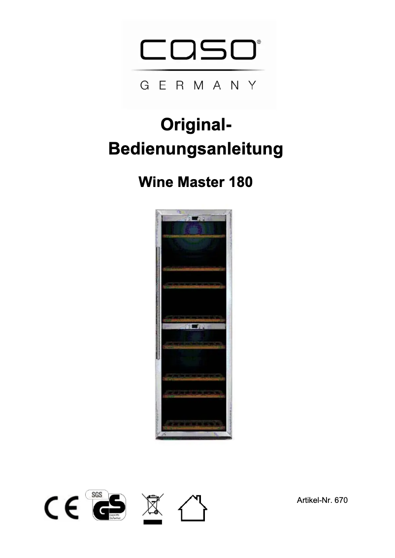 Page 1 de la notice Manuel utilisateur Caso Winermaster 180