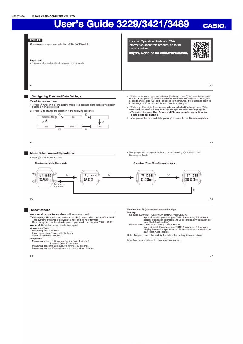 Page 1 de la notice Guide de démarrage rapide Casio G-Shock DW-5610