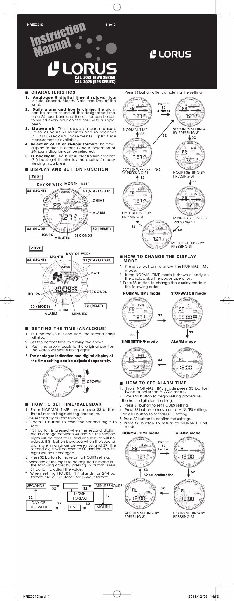 Page 1 de la notice Manuel utilisateur Lorus Sports R2B01AX9