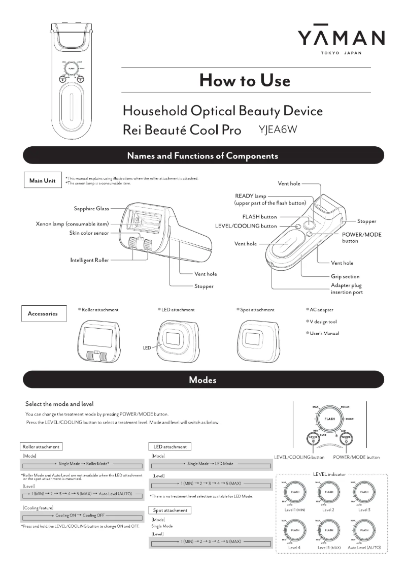 Page n°1 - Manuel utilisateur YA-MAN Rei Béaute Cool Pro