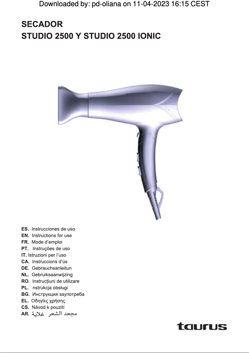 Page n°1 - Manuel utilisateur Taurus Studio 2500
