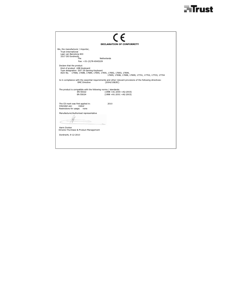 Page 1 de la notice Manuel utilisateur Trust GXT 18