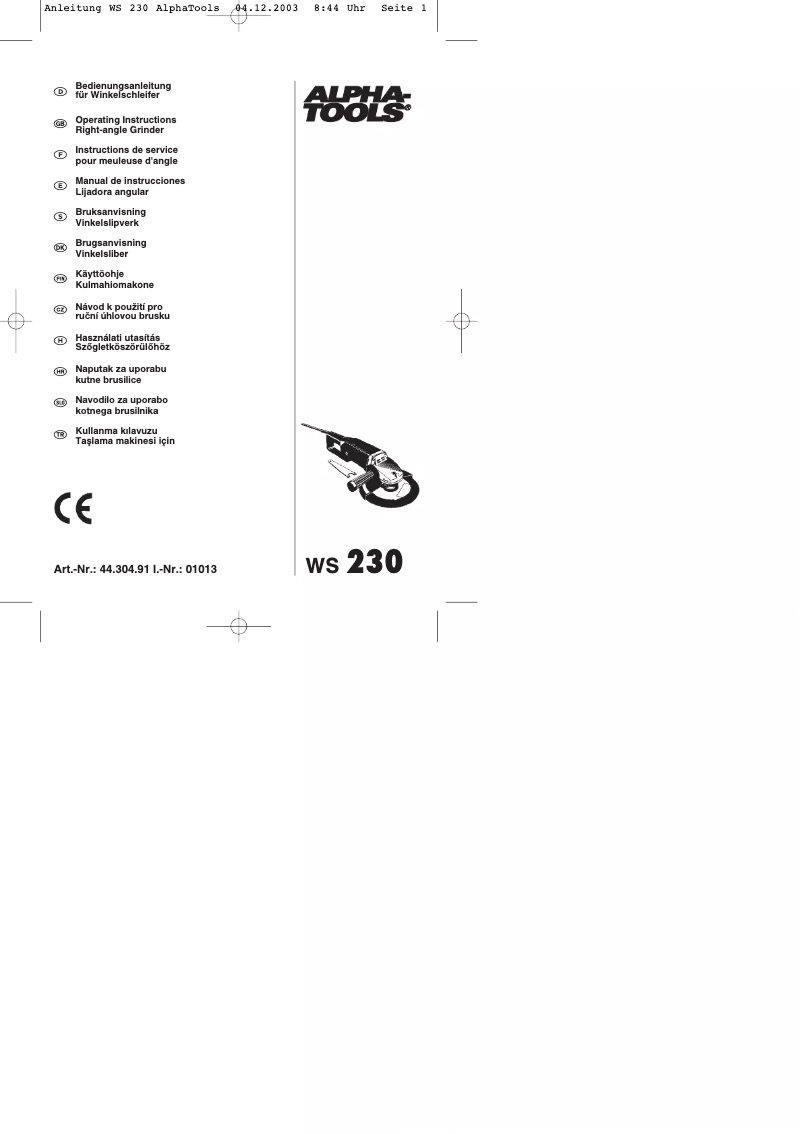 Page n°1 - Manuel utilisateur Alpha Tools WS 230