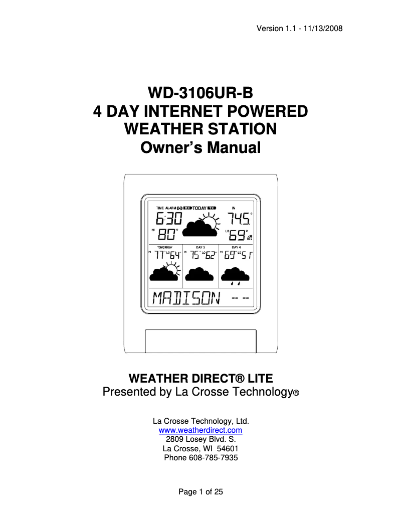 Page n°1 - Manuel utilisateur La Crosse Technology WD-3106UR-B
