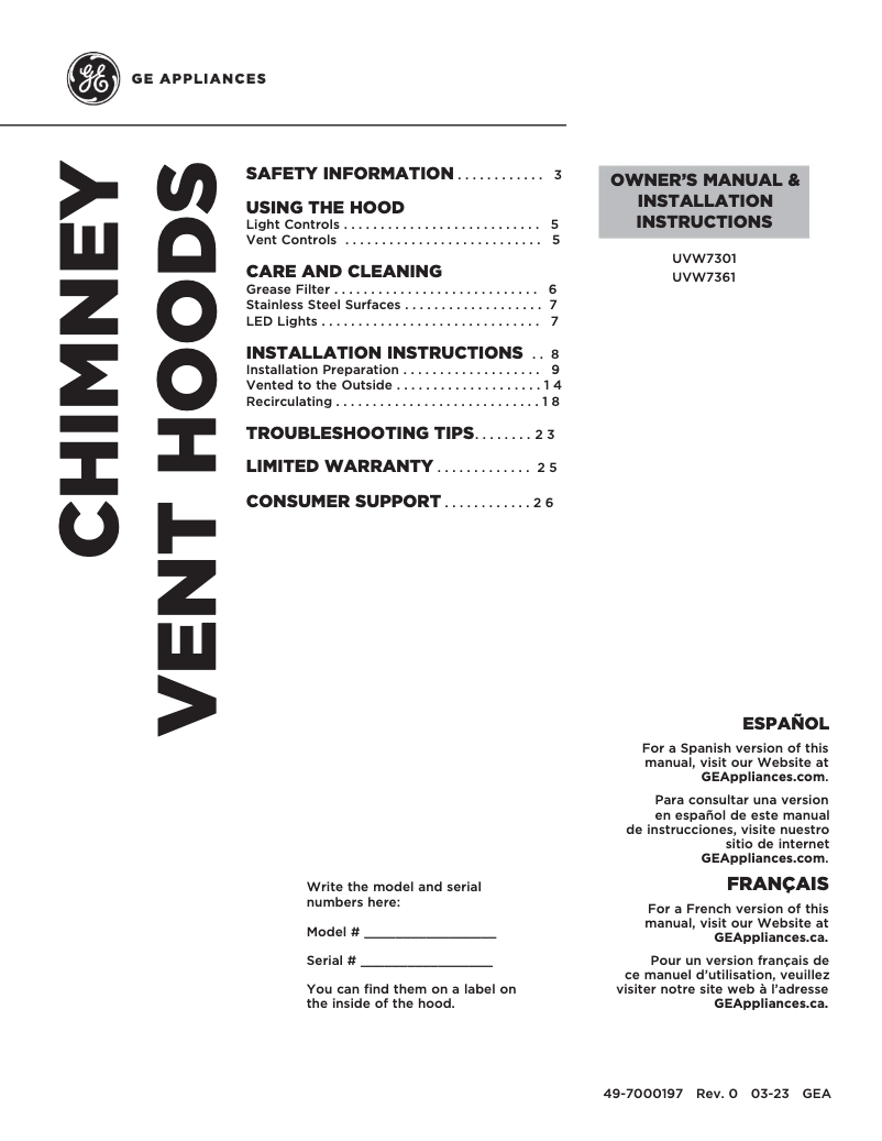 Page 1 de la notice Guide d'installation Monogram UVW7361SWSS