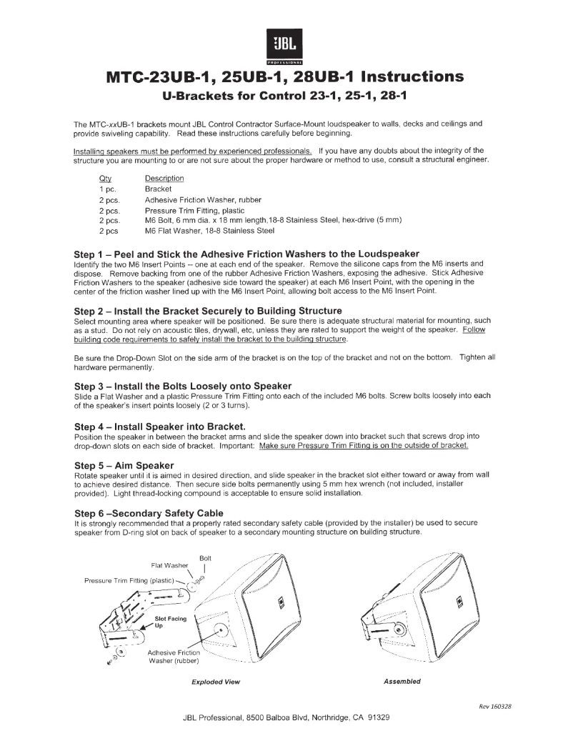 Page 1 de la notice Manuel utilisateur JBL MTC-23UB-1