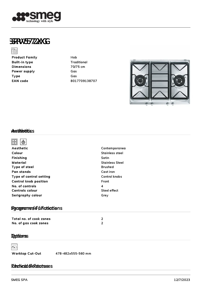 Page n°1 - Fiche technique Smeg SRV572XG