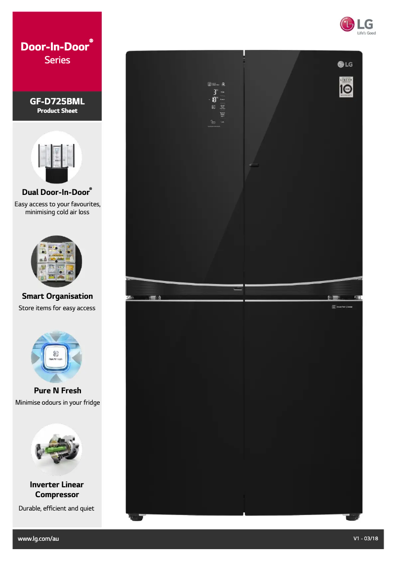 Page 1 de la notice Fiche technique LG GF-D725BML