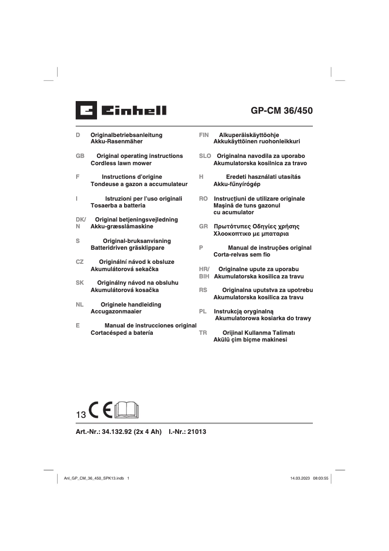 Página 1 del manual Manual de usuario Einhell GP-CM 36/450