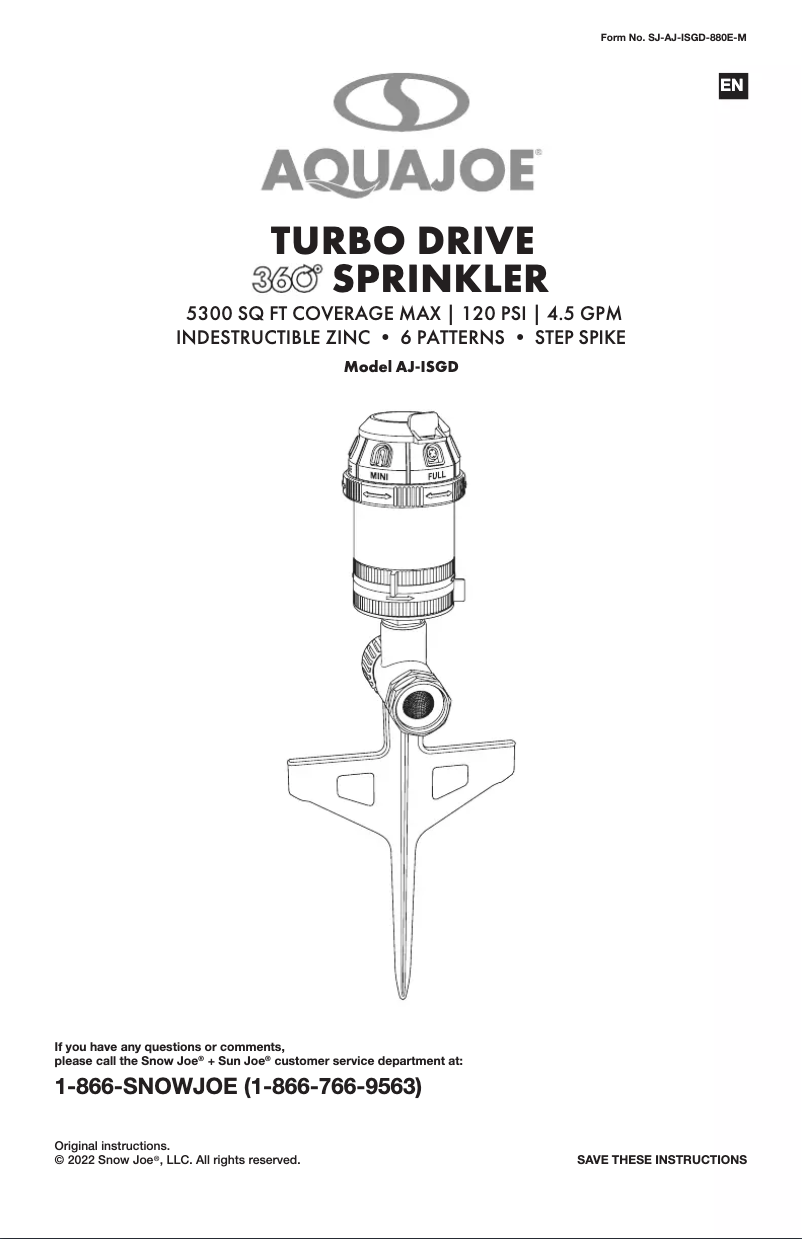 Page 1 de la notice Manuel utilisateur Aqua Joe AJ-ISGD